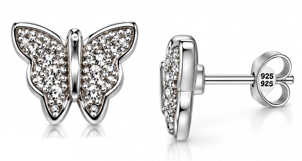 925 Sterling Silver Butterfly Earrings 10MM Men Women